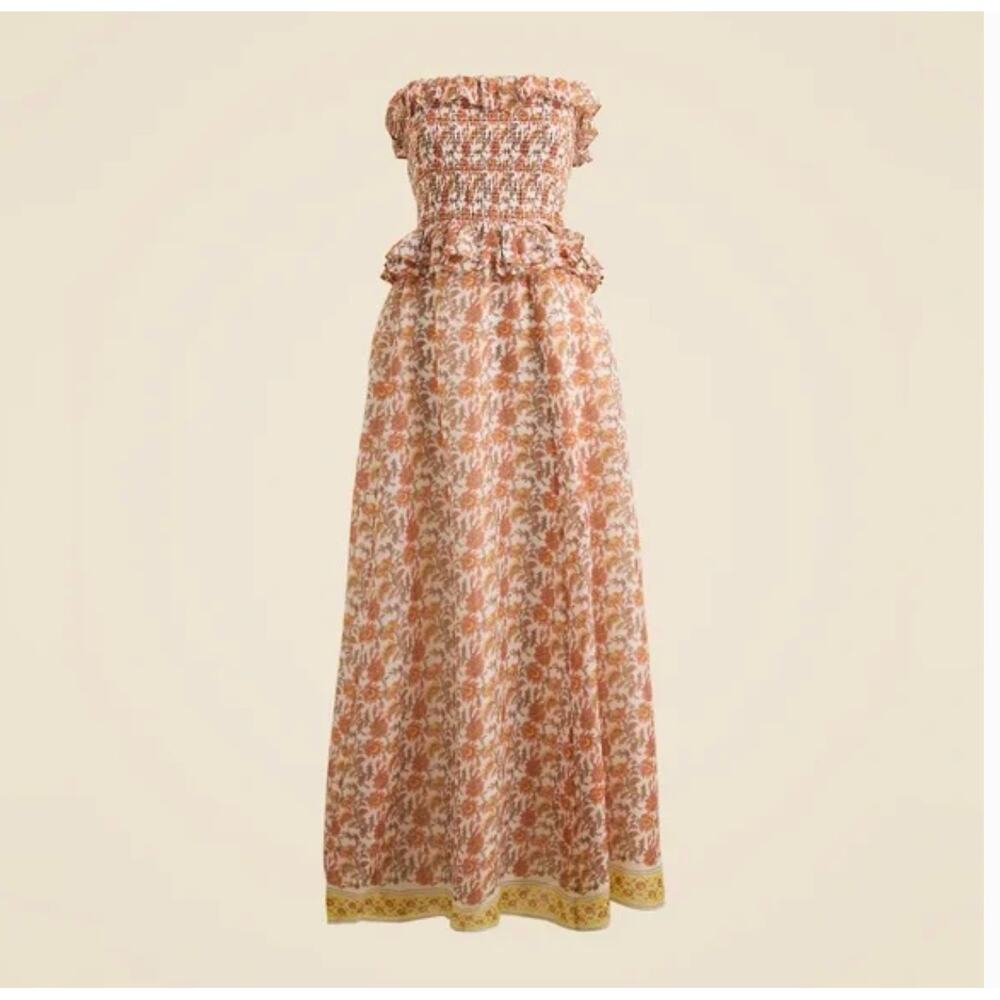 J.Crew Ravenna Dress S NWT Sunset Rose Ramie Floral J.Crew Midi CK836 Boho - Picture 4 of 5
